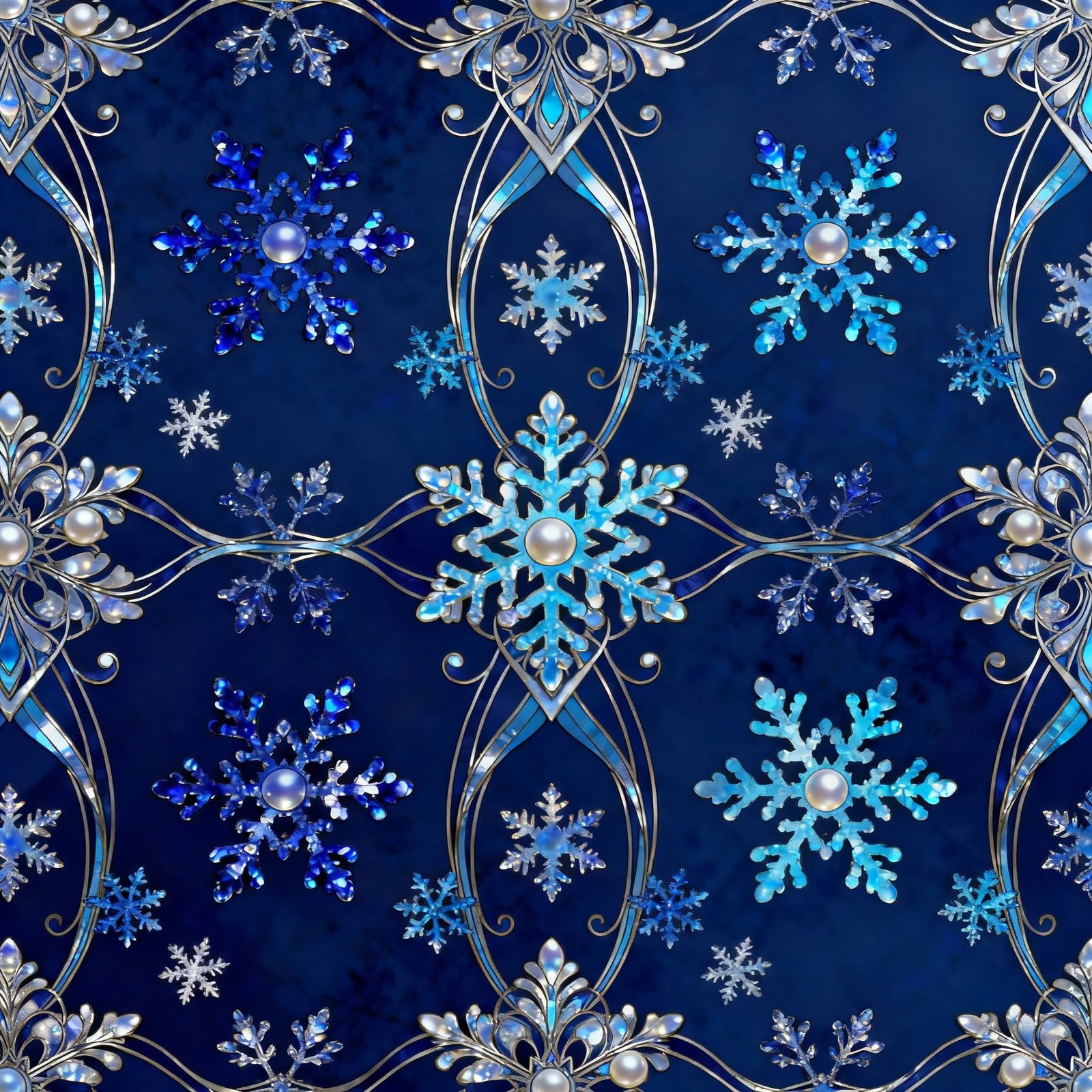 Art Nouveau Snowflake Pattern in Blue Shades