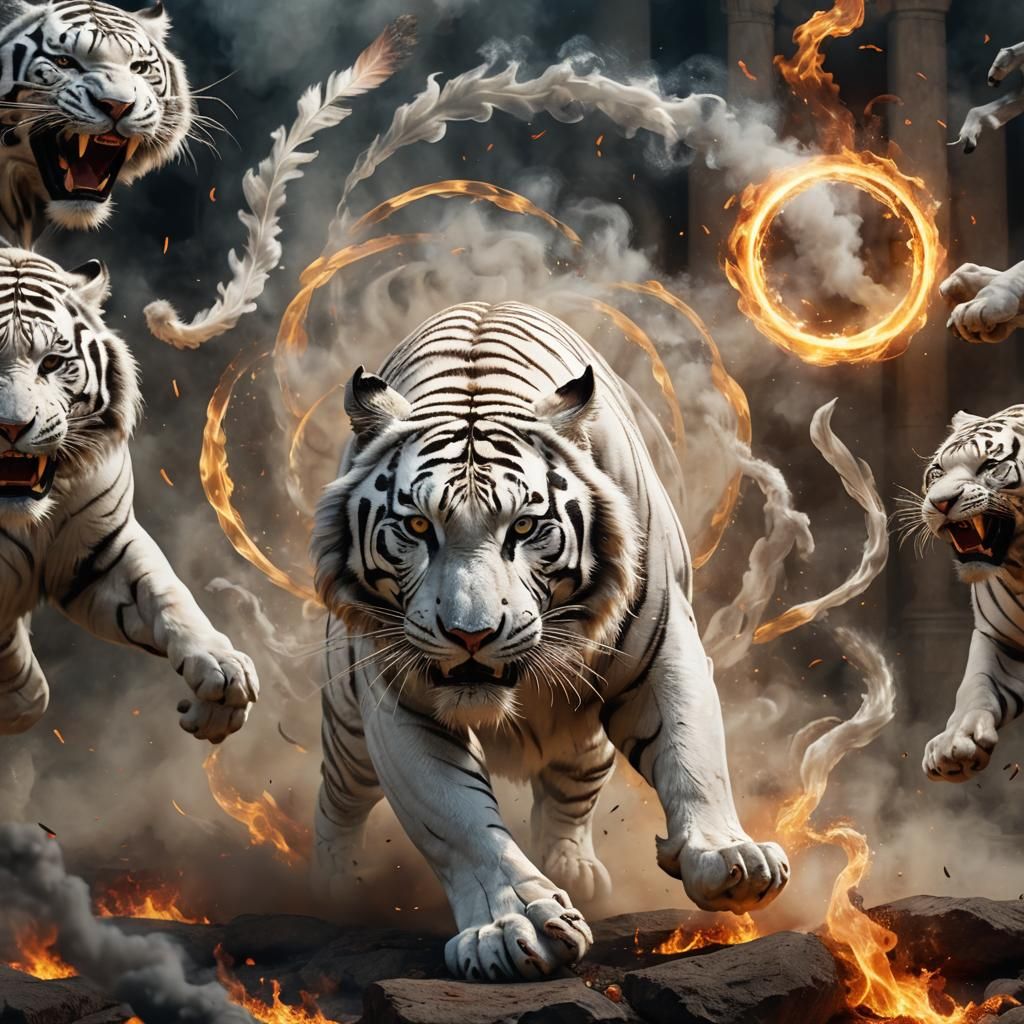 Fiery Leap: A Sci-Fi Tiger in Smoke