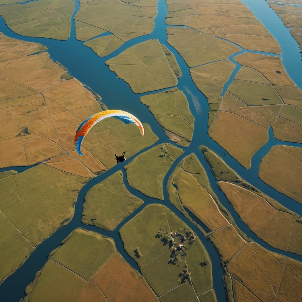 Paraglider Over Iberá Wetlands: Digital Matte Painting