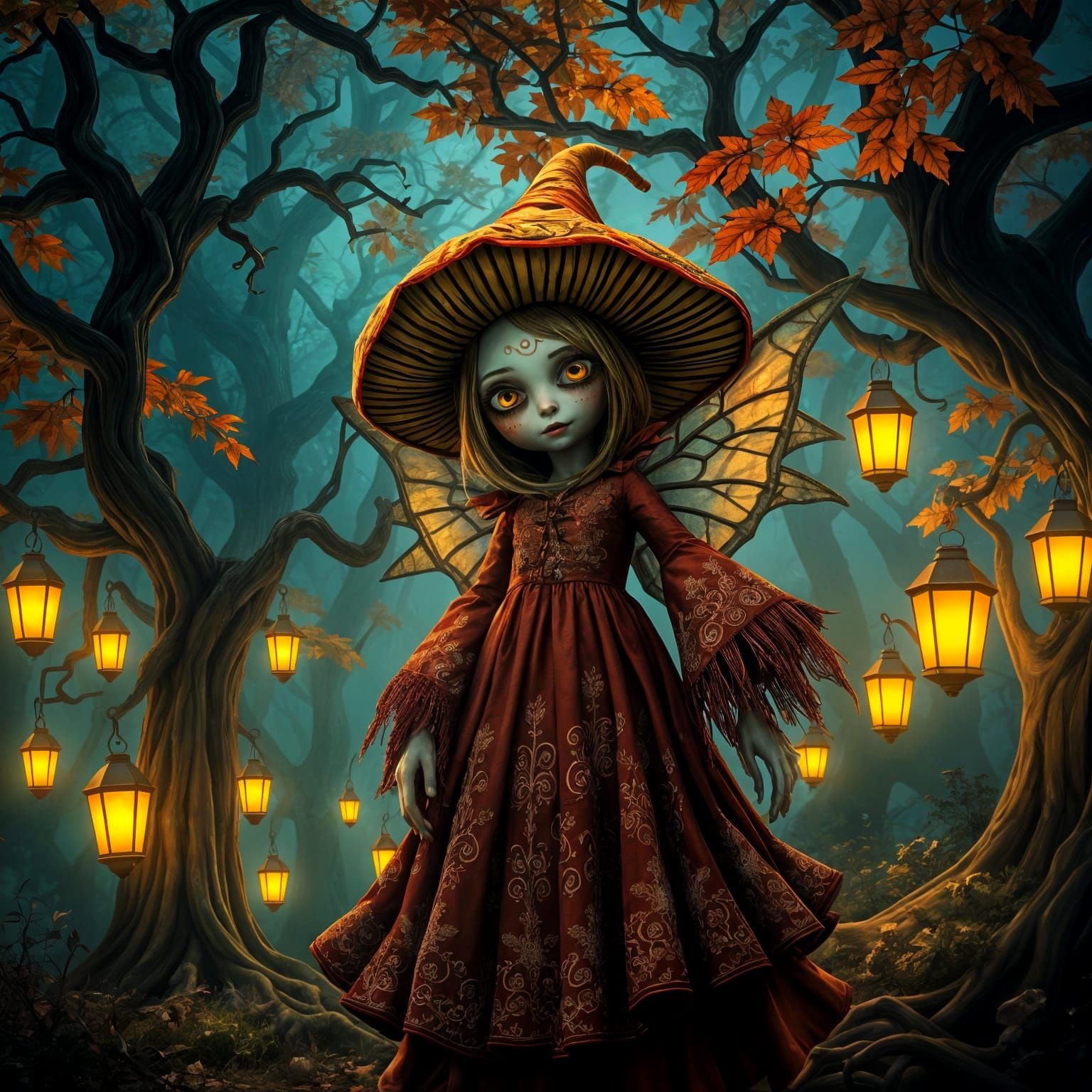 Enchanted Mushroom Fairy in Autumn Forest