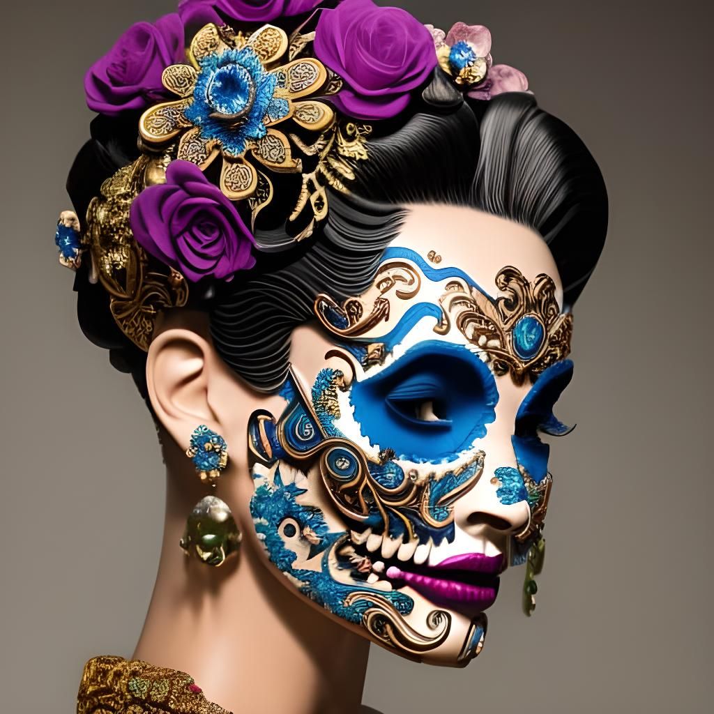 Woman with Skull Face Paint in Pop Art Style