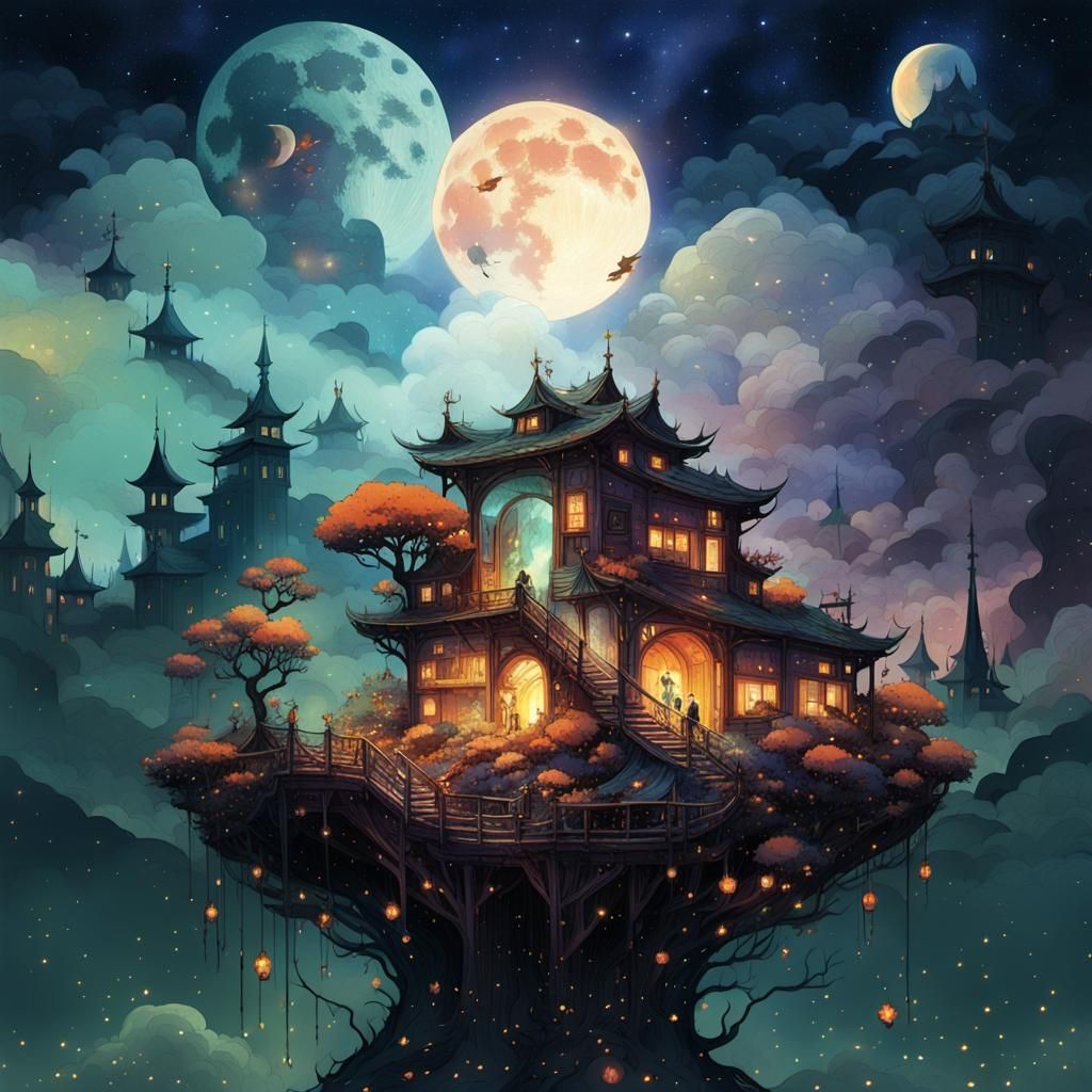 Fantasycore Starry Night Journey in Surrealist Style