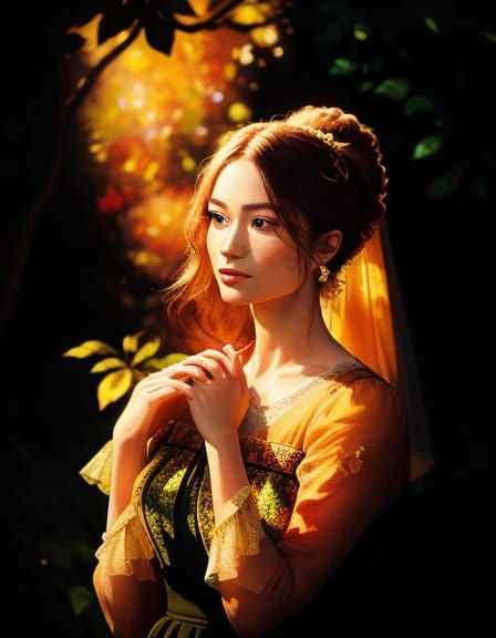 Elegant Lady in a Lush Garden, Masterpiece Oil Painting