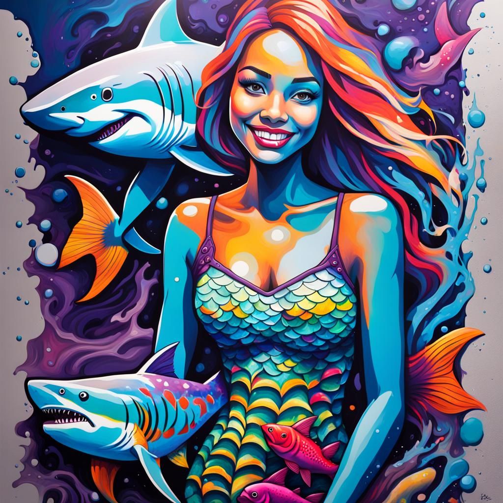 Graffiti Art: Mermaid and Shark in Street Style