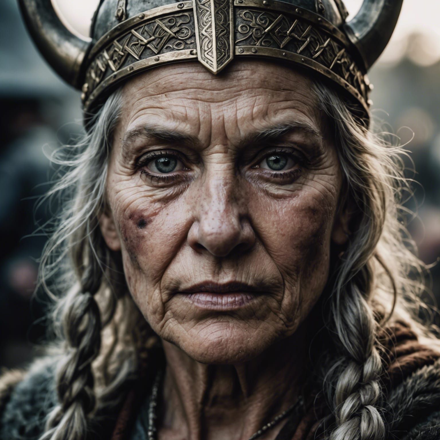 Elder Viking Queen Portrait in Hyperrealistic Style