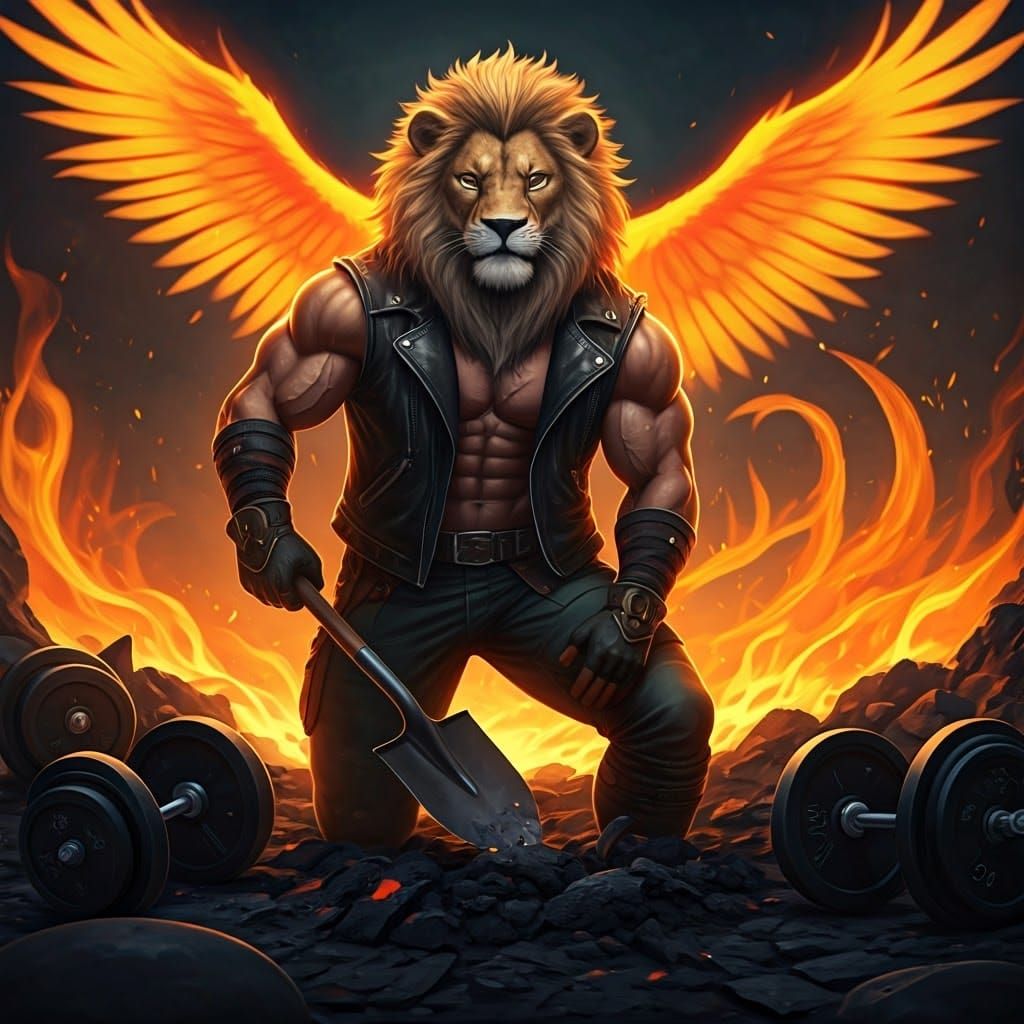 Lion Tamer's Fiery Workout: Anime 3D Art