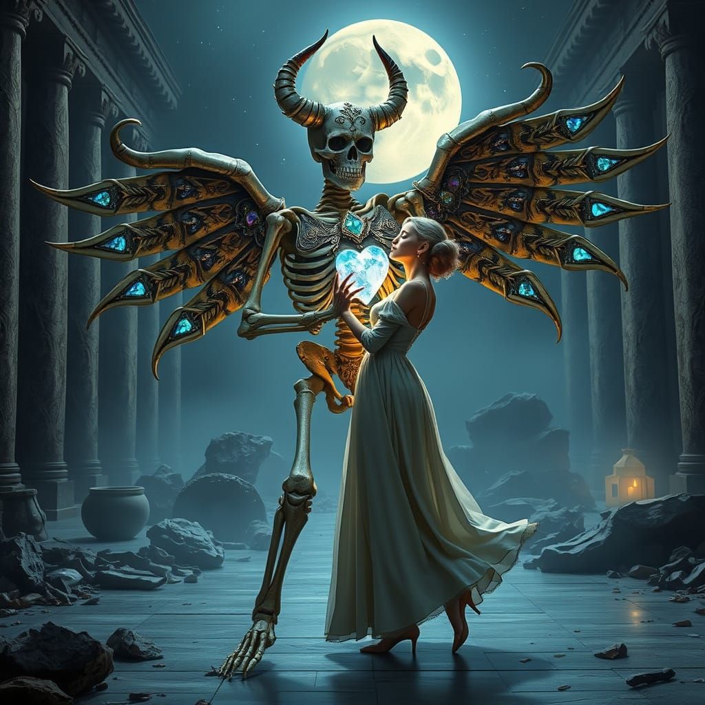 Majestic Skeletal Figure with Jeweled Armor