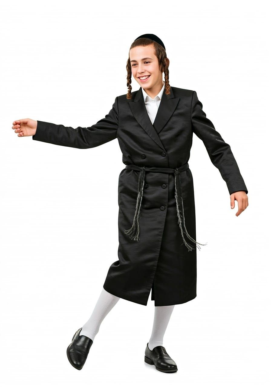 Joyful Hasidic Youth in Traditional Regalia