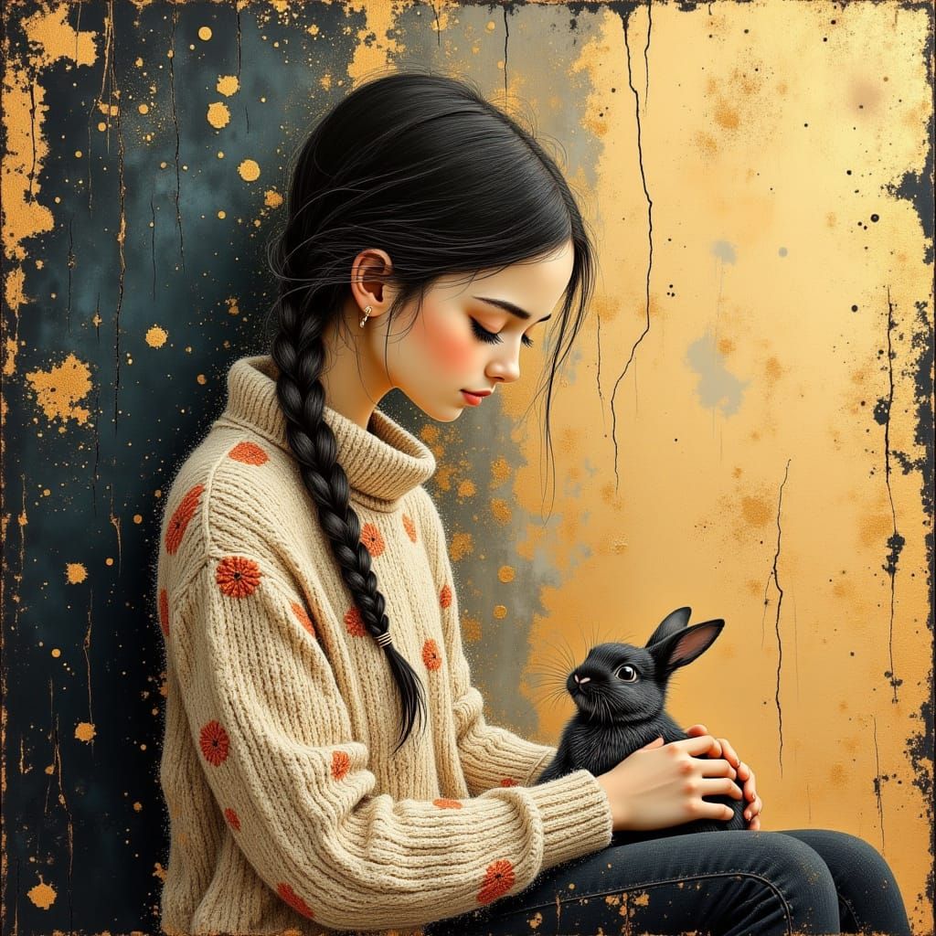Girl with cute little rabbit