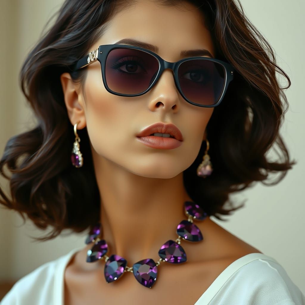 Elegant Italian Beauty Adorned with Lavish Amethyst Necklace