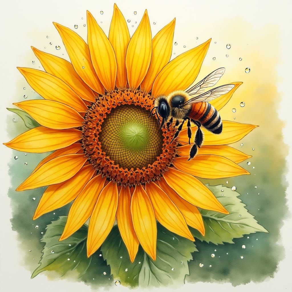 Vibrant Springtime Scene with Honeybee and Sunflower