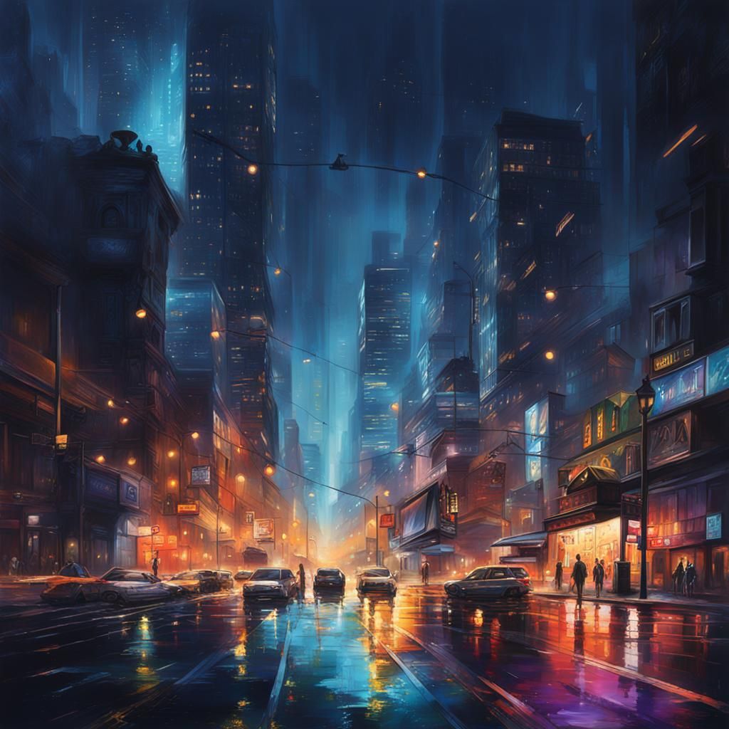 Hyperrealistic Night Cityscape Splash Art