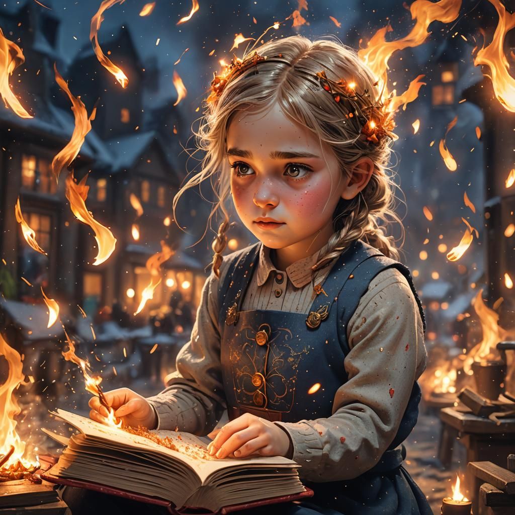 Hyperrealistic Illustration of the Little Match Girl