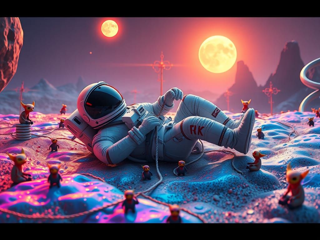 Astronaut Bound by Alien Beings on a Celestial Planet