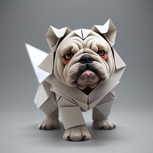 Bulldog Spray Art Papercraft in Origami Style