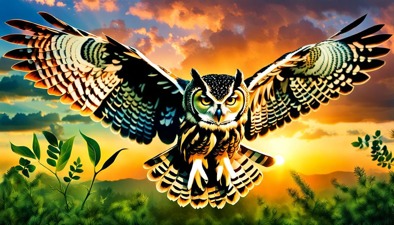 Owl Silhouette at Sunset: A Collage of Wildlife