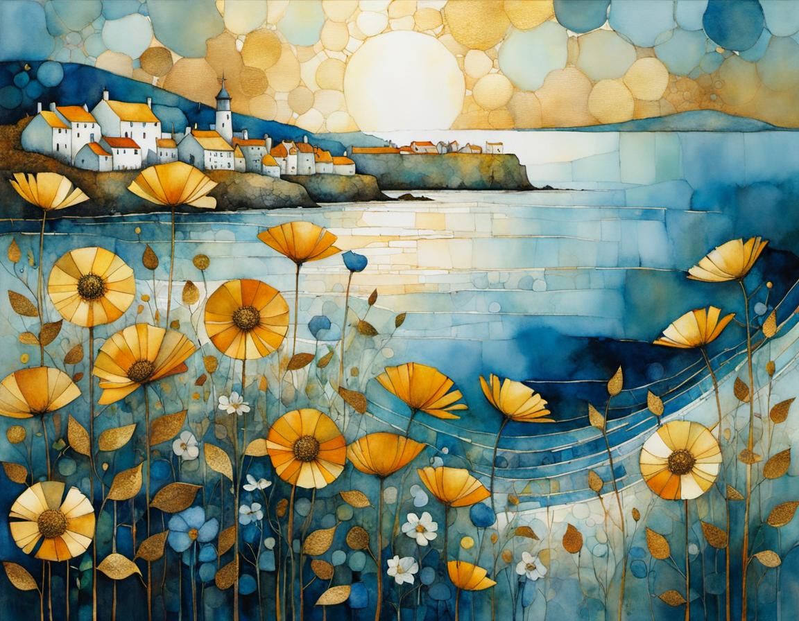 Flowers in Sunlight: Whimsical Cubist Illustration