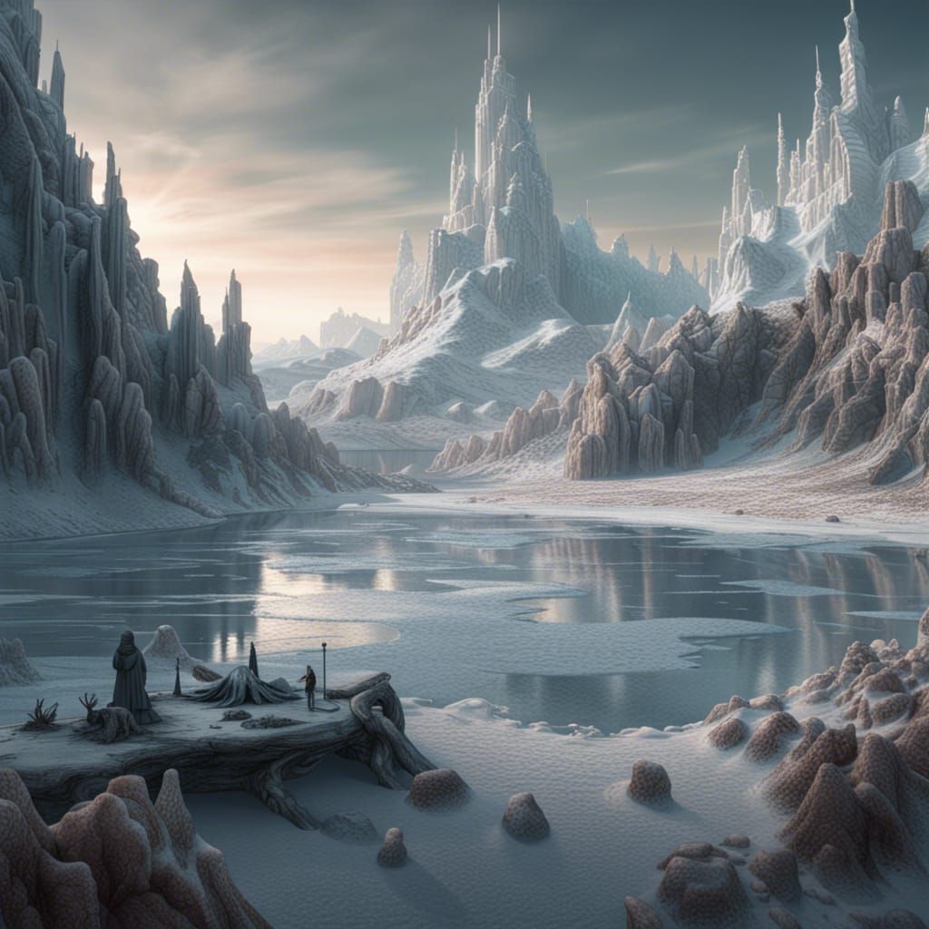 Desolate Frozen Landscape on Exoplanet in Digital Art