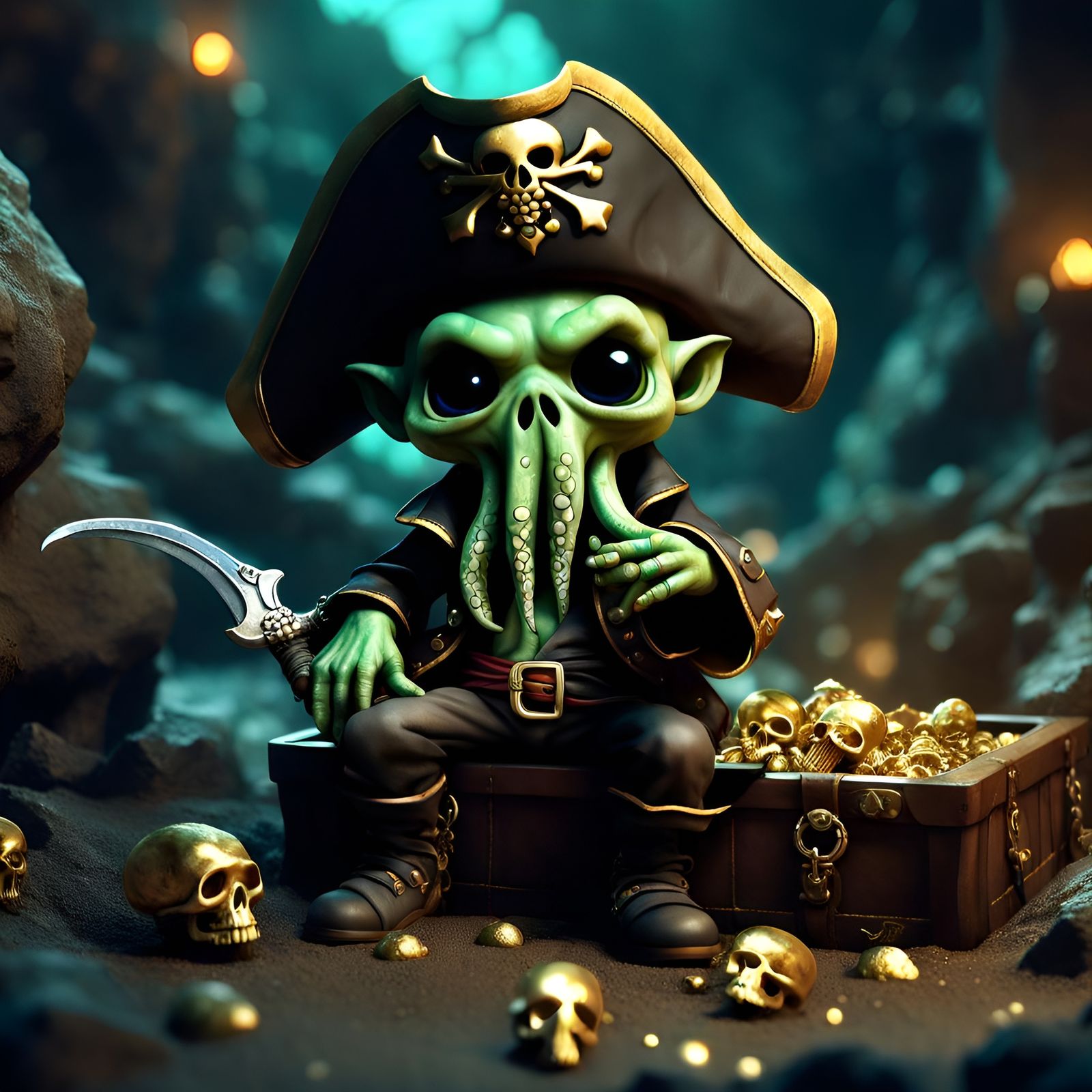 Chibi Cthulhu Pirate Treasure Cave