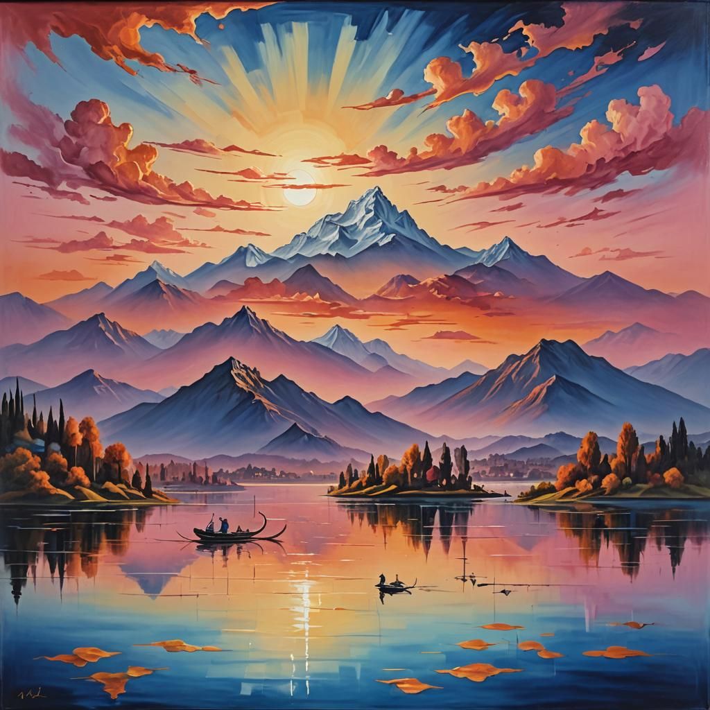 Dreamlike Dal Lake Sunset in Surreal Style