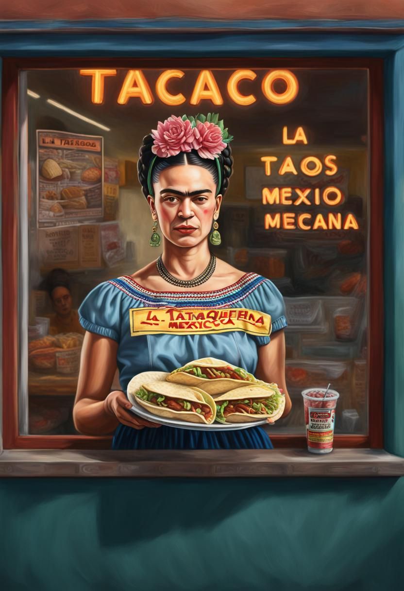 Frida Kahlo's Hyperrealistic Taco Stand Portrait