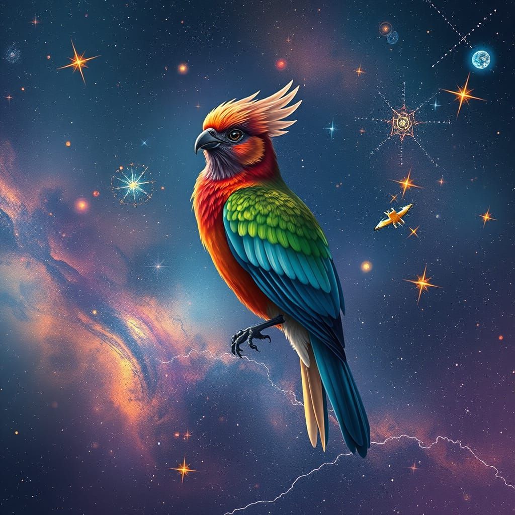 Cosmic Bird Amidst Endless Stars