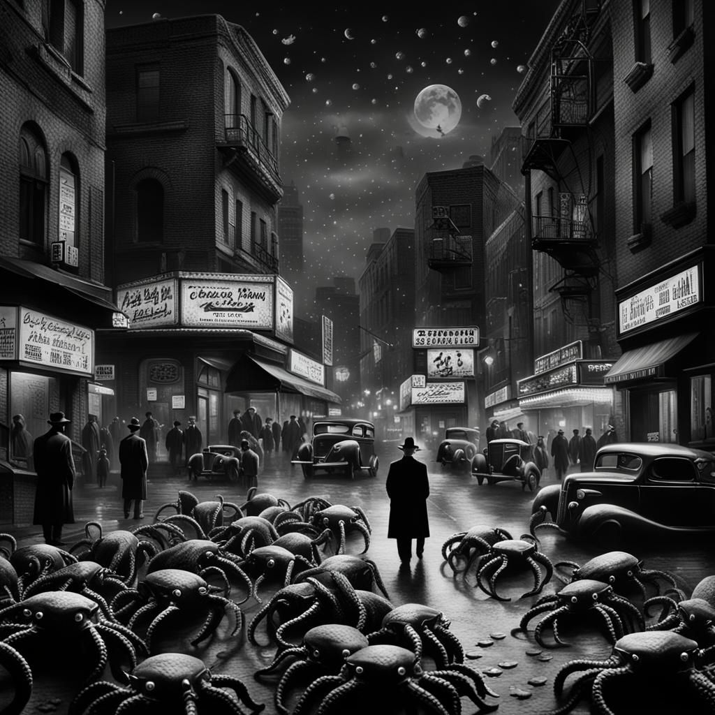 Octopi in Fedoras: A Film Noir Scene
