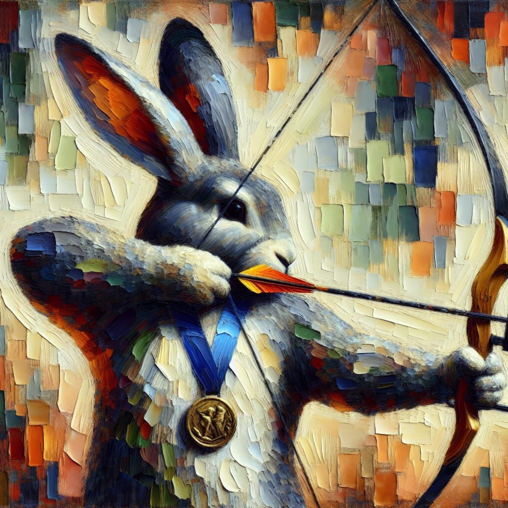 Rabbit Archer Wins Gold in Neo-Impressionist Style
