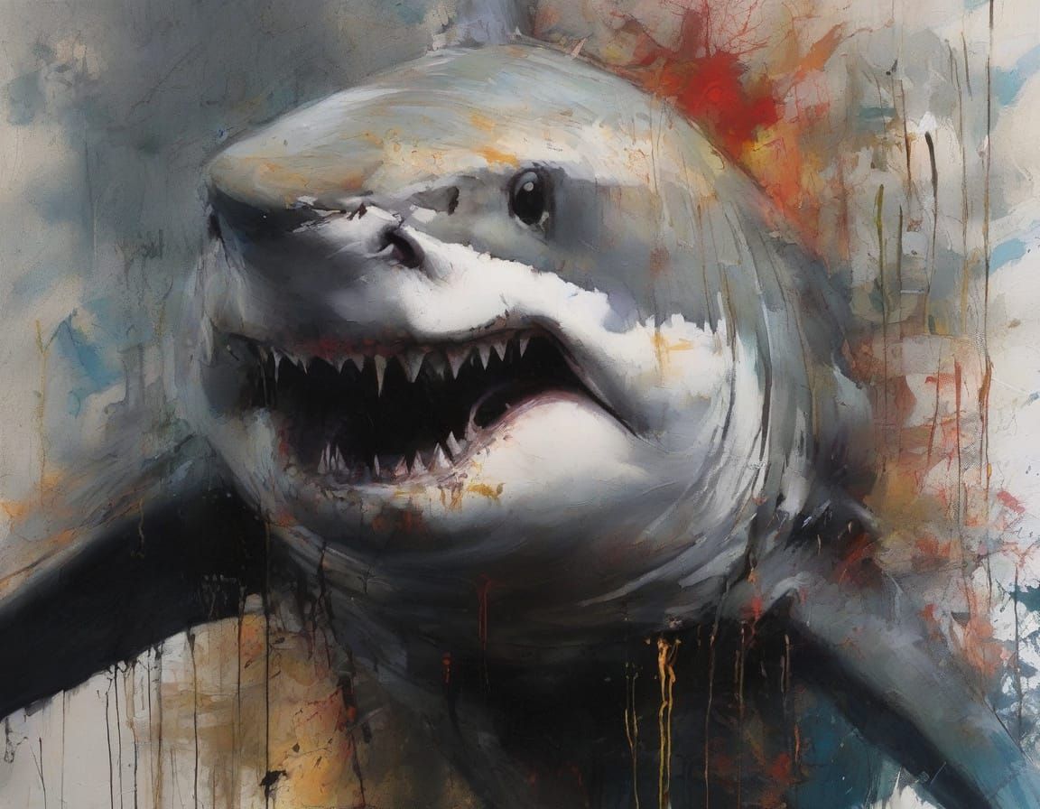 Expressive Shark Portrait in Dark, Muted Colors
