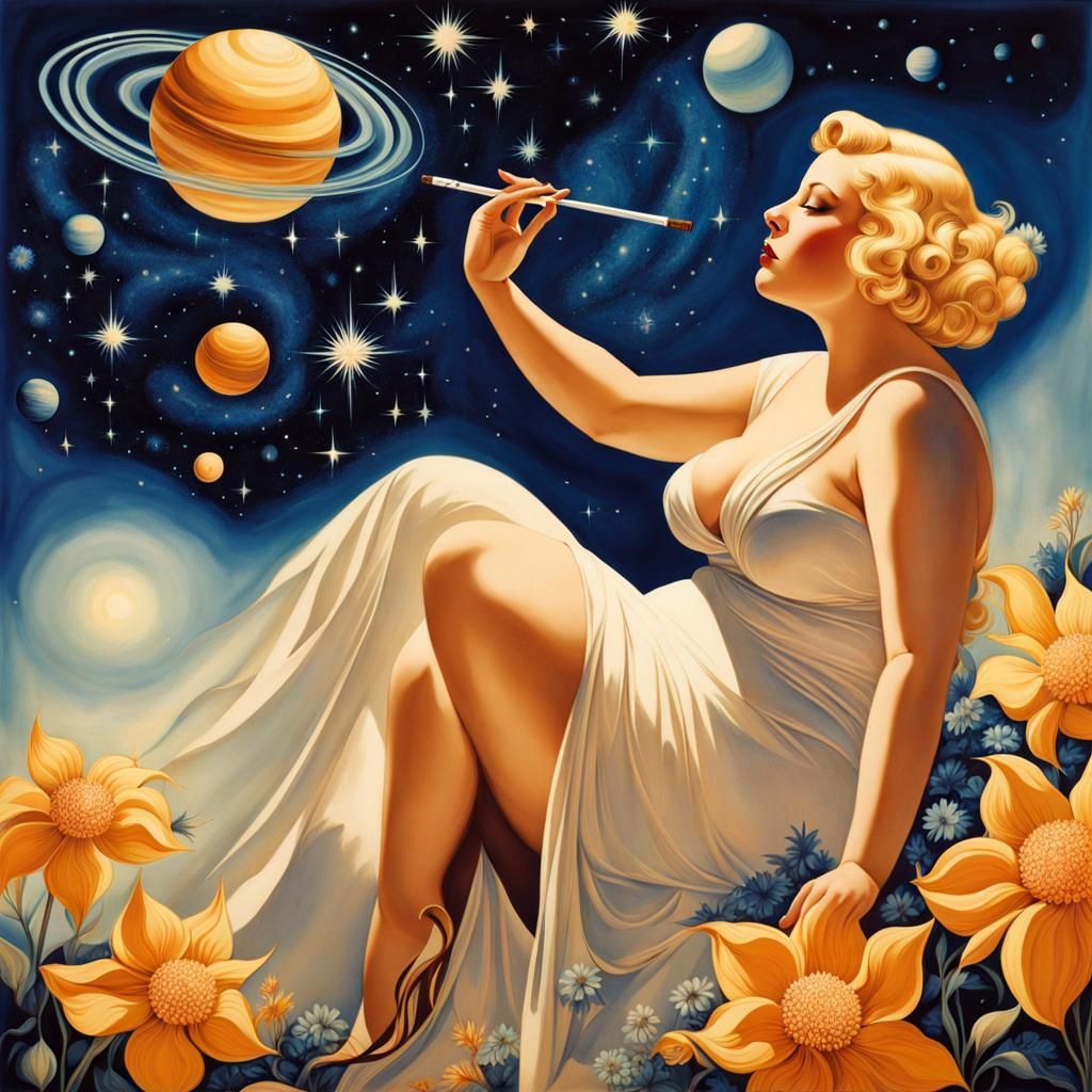 Psychedelic Art Deco Starry Night Portrait