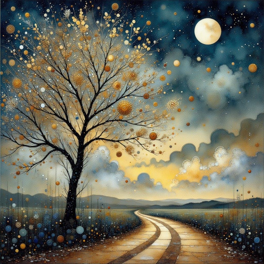 Dreamy Cloudscape at Dusk with a Winding Road