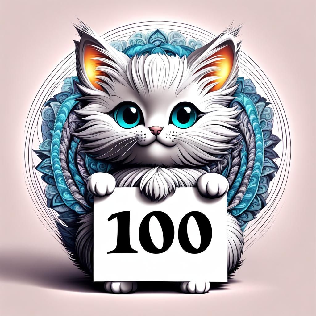 Super Fluffy Kitten Celebrates 100 Followers in Abstract Art
