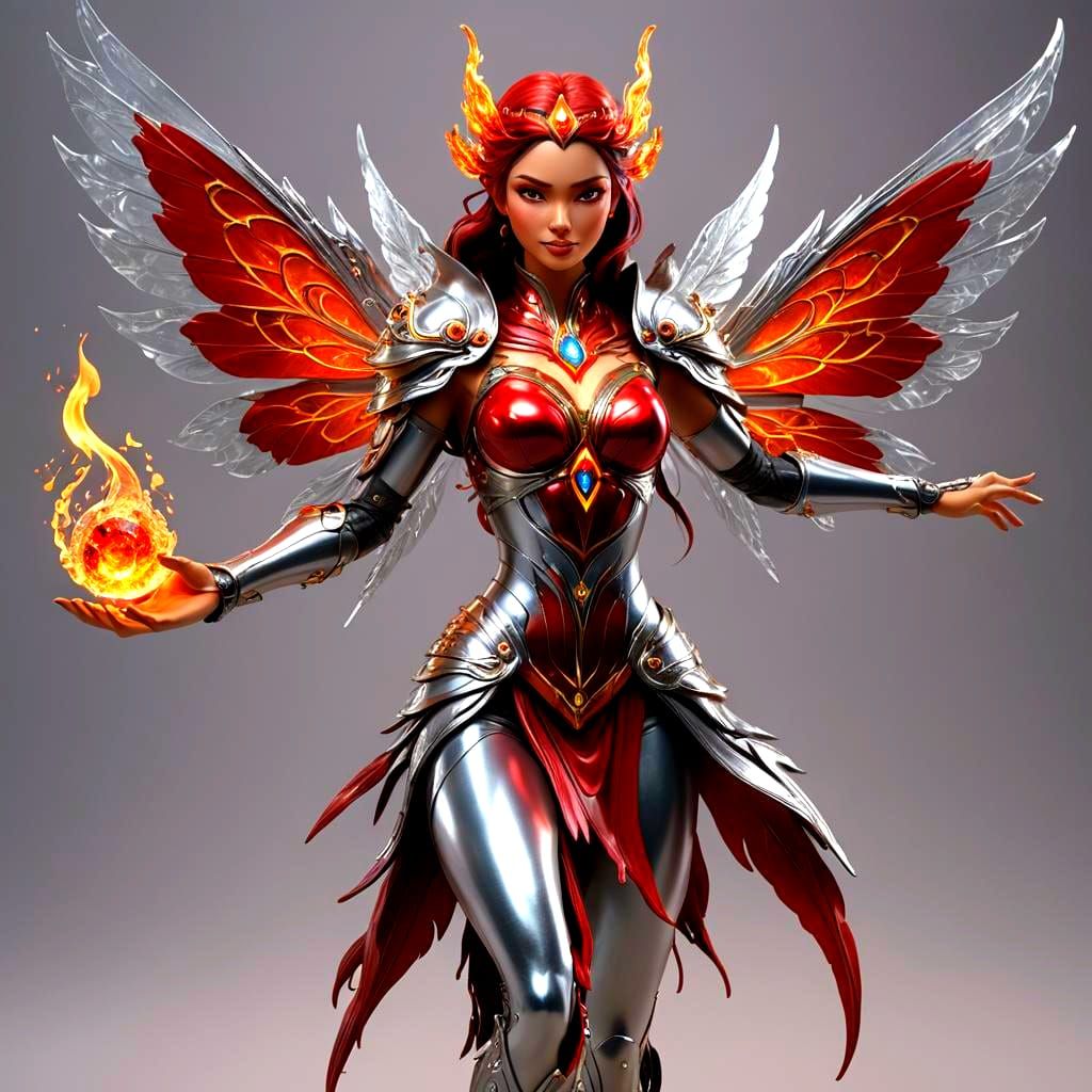 Fire and Metal Fairy with Silver Skin in 3D