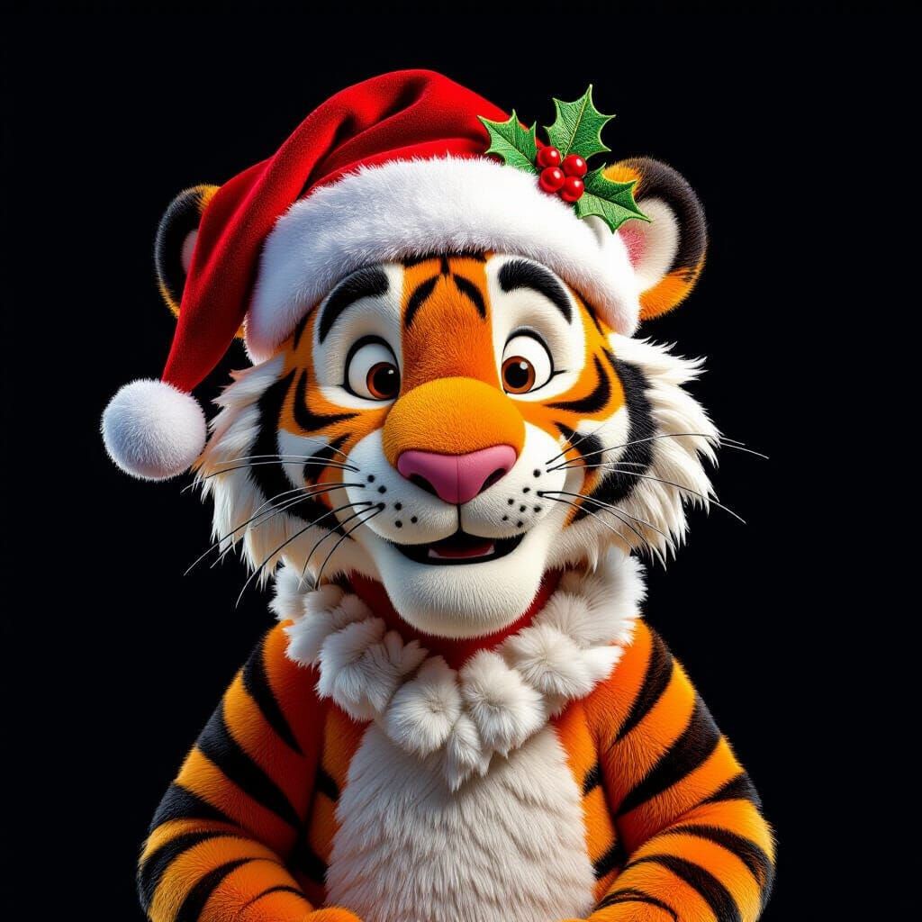 Tigger in Silk 3D Embroidery with Santa Hat