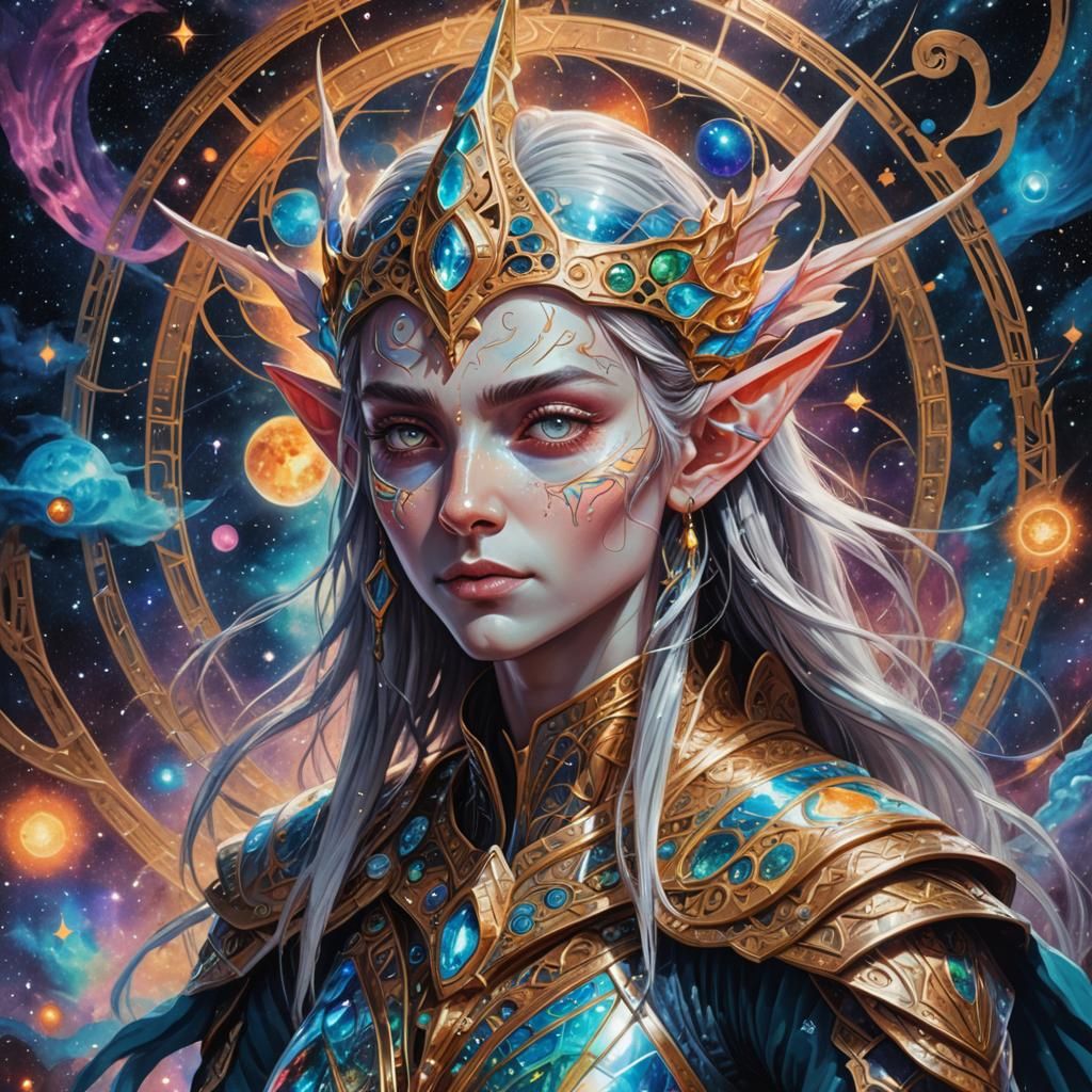 High Elf in Holographic Astral Cosmic Illustration