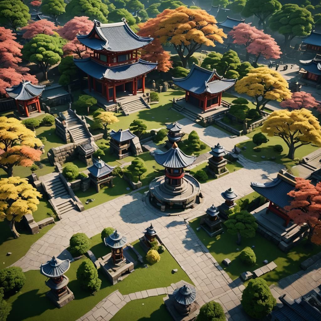 Japanese Recreation Park Plan in Cinematic 3D
