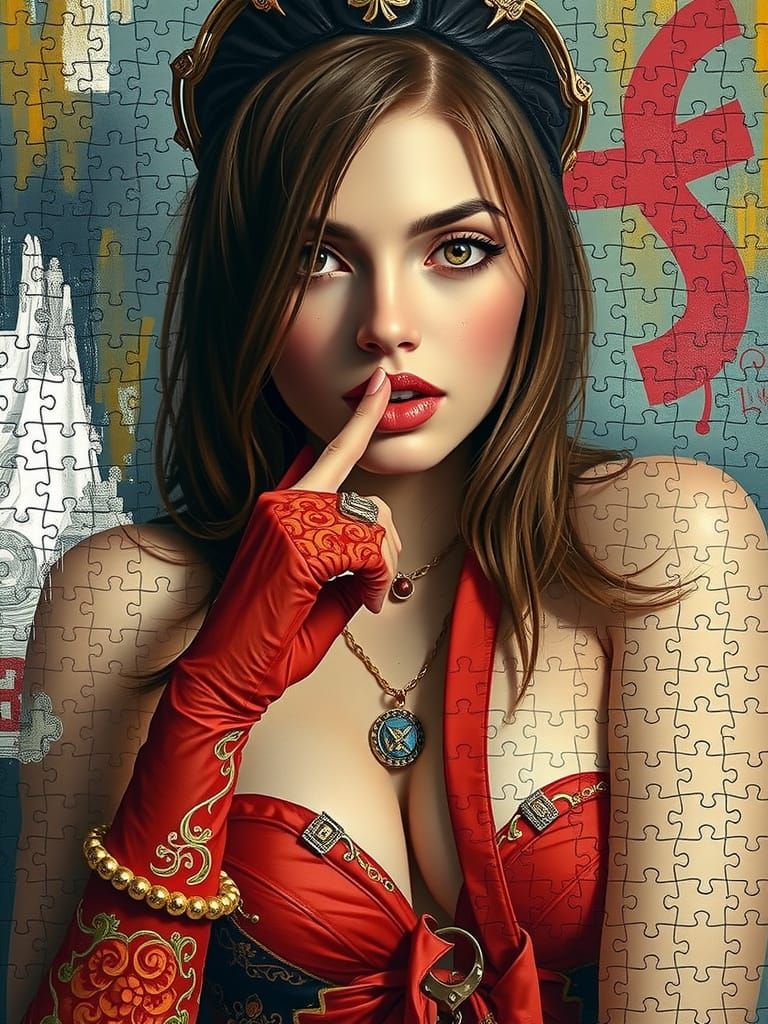 Realistic Woman with Sultry Lips as Jigsaw Puzzle