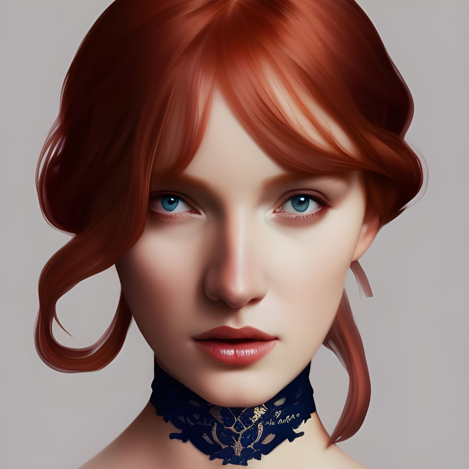 Redhead Portrait with Blue Latex Lace, Digital Art