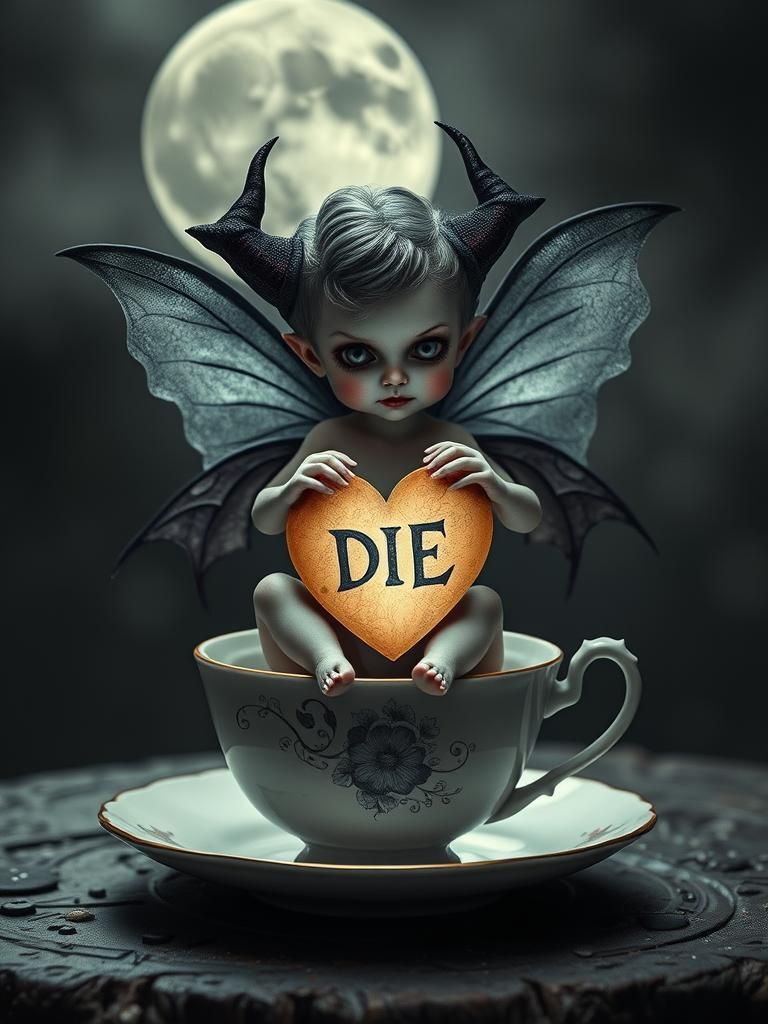 Cute Scary Fairy Vampire in Teacup