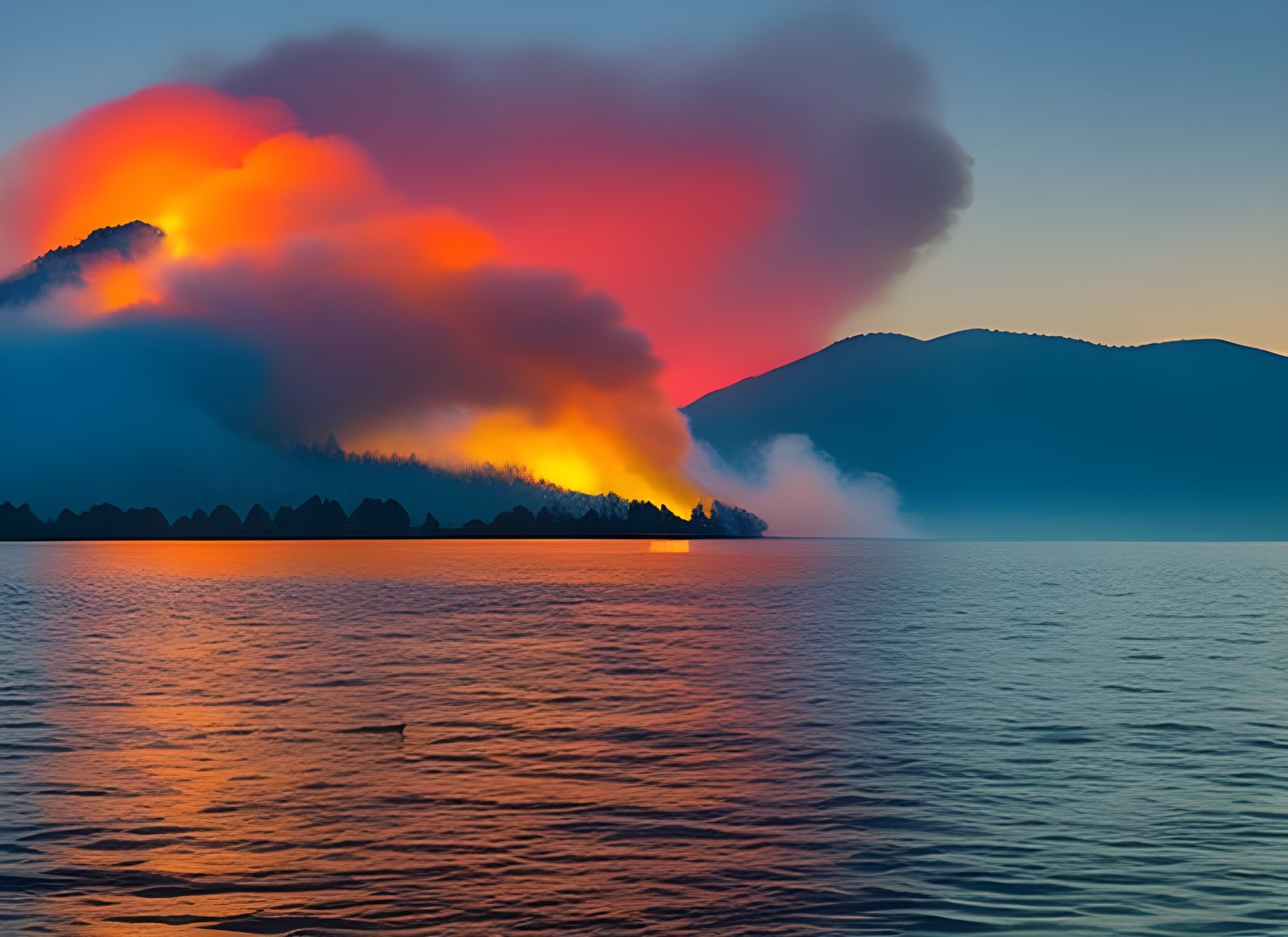 Smoke on Water, Fire in Sky: Surreal Landscape