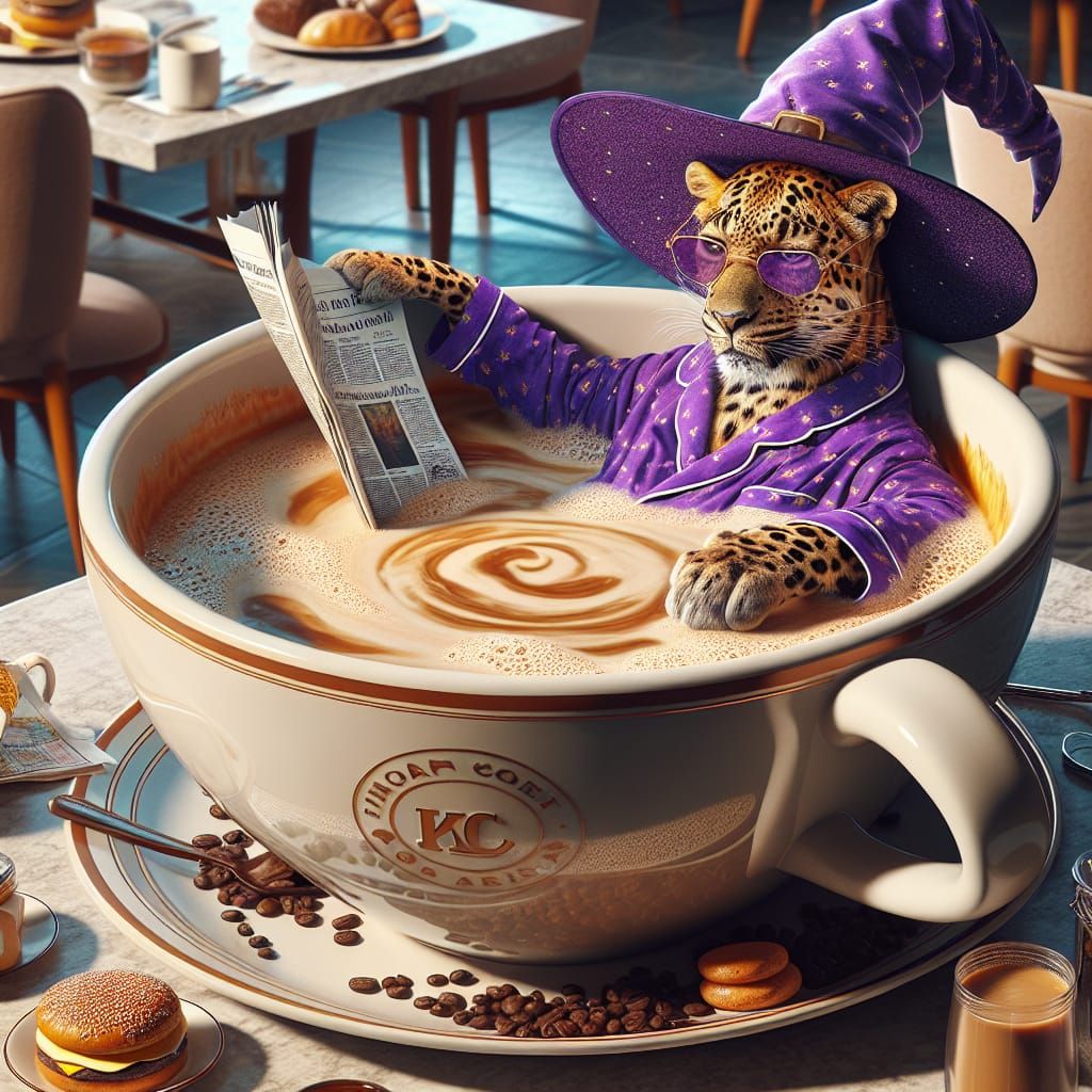 Leopard Bathtime in Coffee Cup: Matte Painting