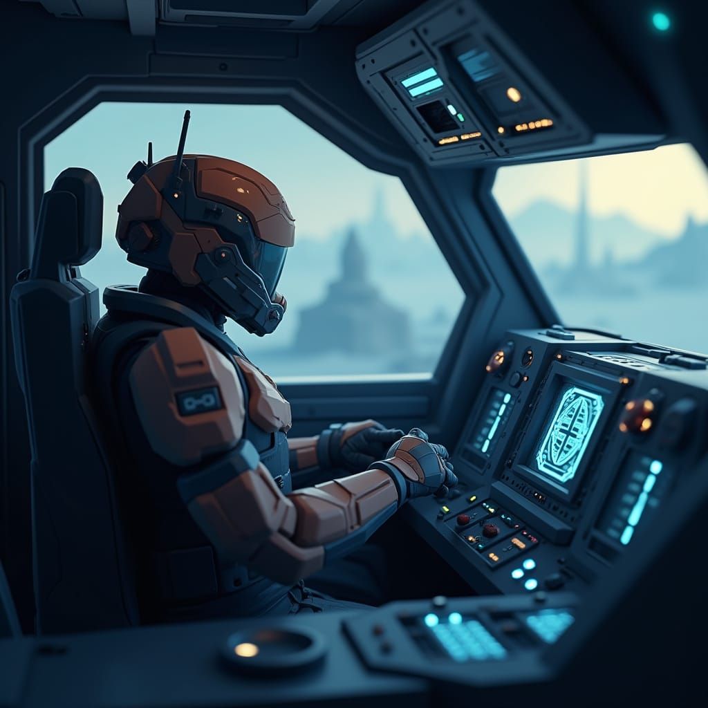 Mech Pilot in Cockpit: Voxel Art Style