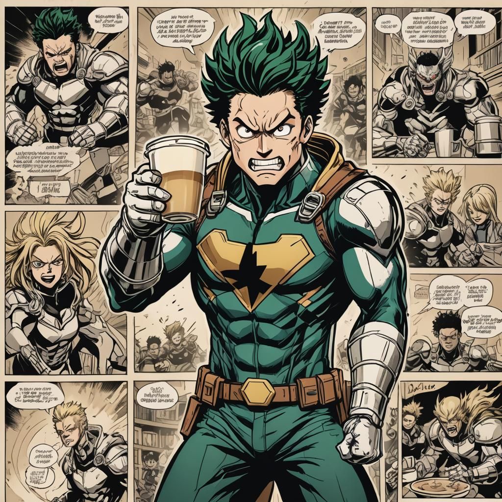 Angry Superhero Latte in My Hero Academia Style
