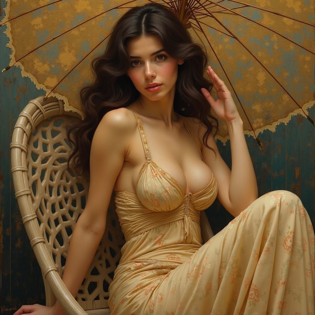 Elegant Woman Portrait in Art Nouveau Style