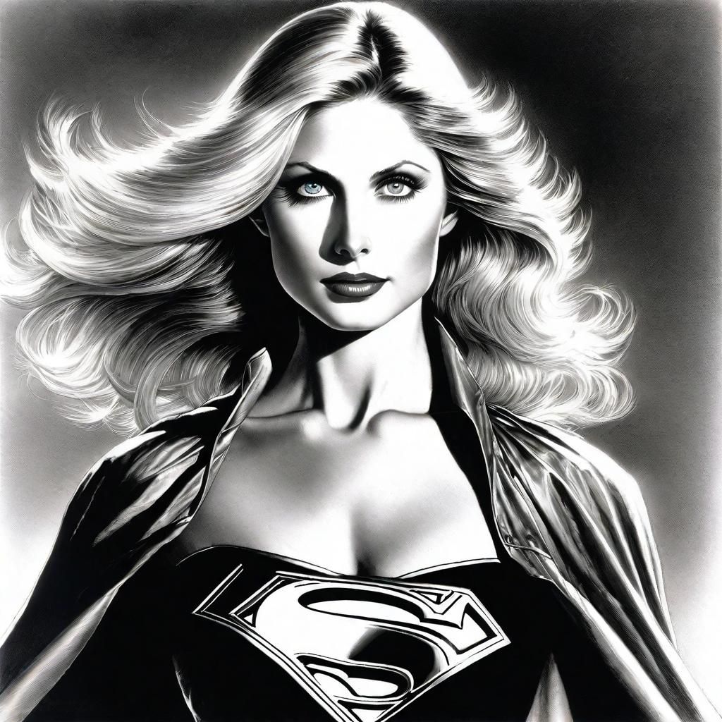 Monochrome Portrait of Supergirl in Luis Royo Style