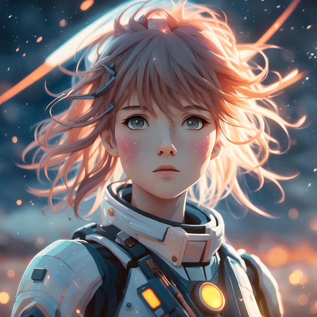 Astronaut Girl in Windstorm: Anime-Inspired 3D Art