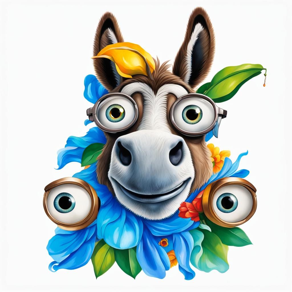 Hyperrealistic Donkey Portrait with Googly Eyes