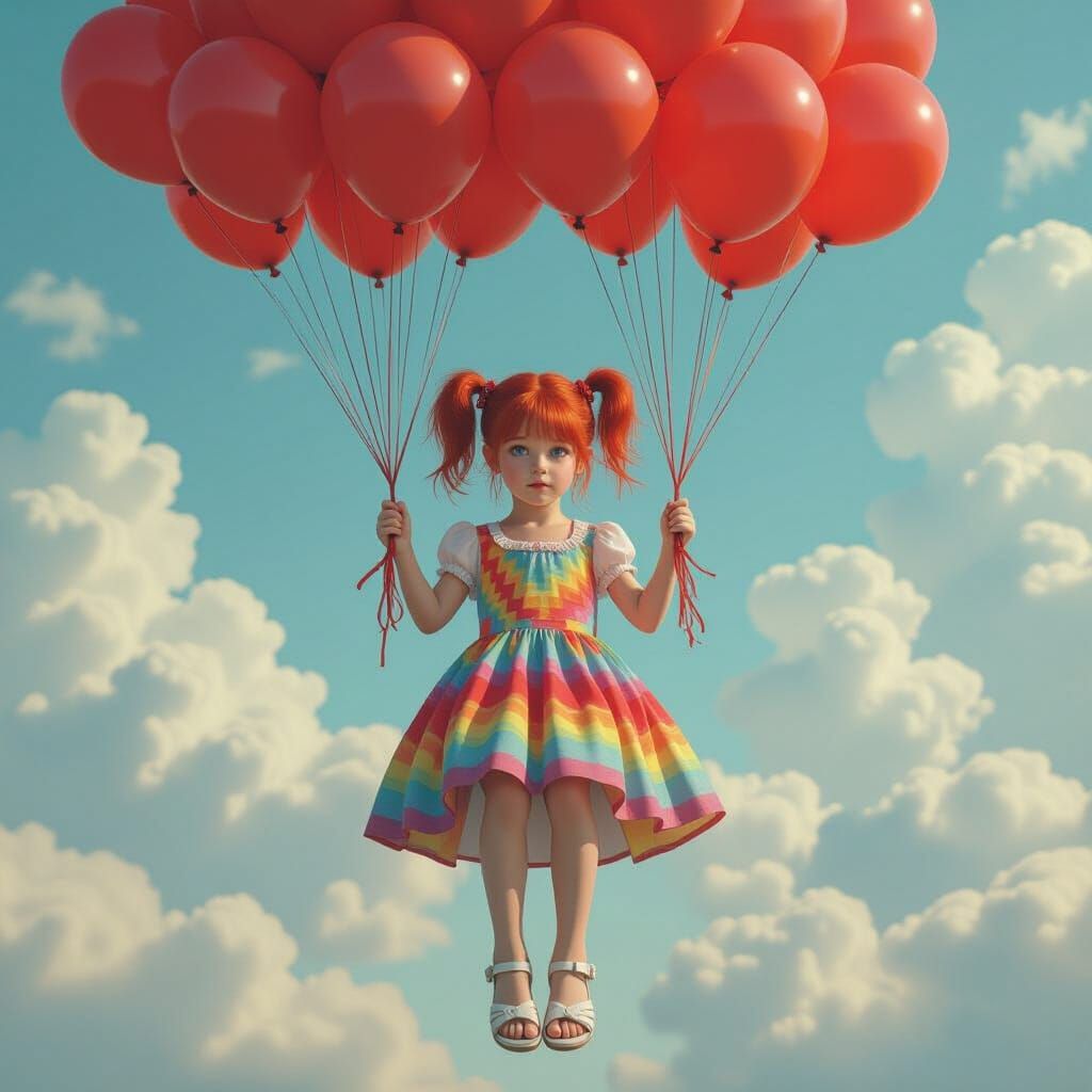 Dreamy Girl Floats with Red Balloons
