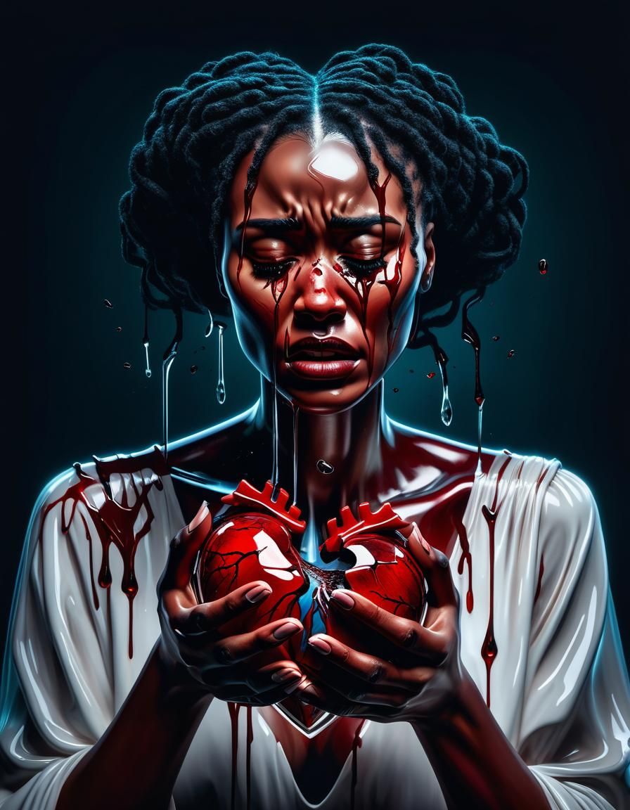 Shattered Heart: Hyperrealistic Portrait of Grief