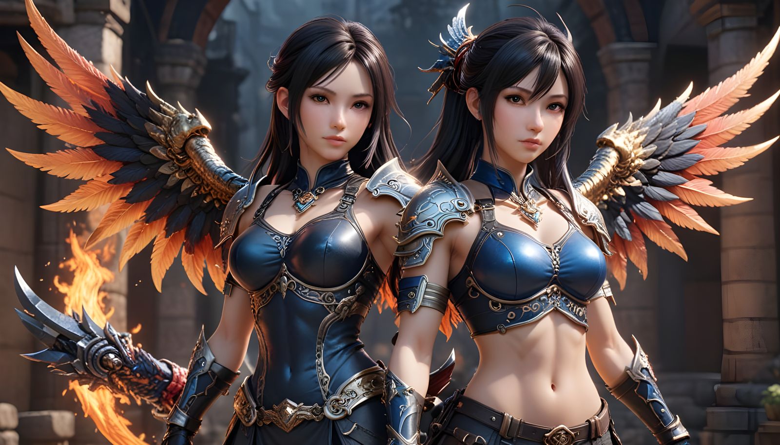 Tifa in Bahamut Outfit, Cyberpunk-Inspired 3D Anime Art